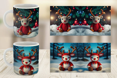 Mug Wrap Christmas Crochet Rudolph Sublimation artnoy 