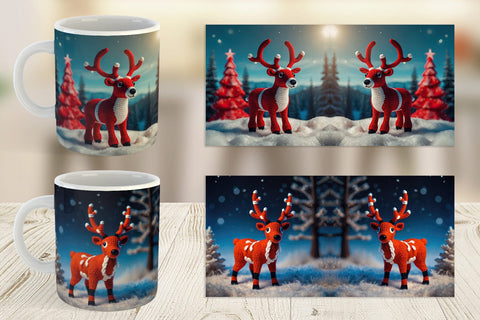 Mug Wrap Christmas Crochet Rudolph Sublimation artnoy 