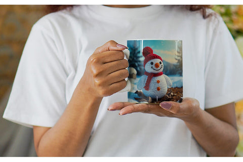 Mug Wrap Christmas Crochet Snowman Sublimation artnoy 