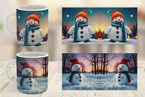 Mug Wrap Christmas Crochet Snowman Sublimation artnoy 