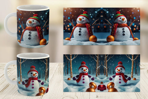 Mug Wrap Christmas Crochet Snowman Sublimation artnoy 