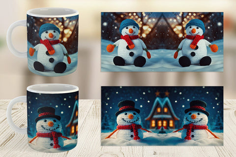 Mug Wrap Christmas Crochet Snowman Sublimation artnoy 