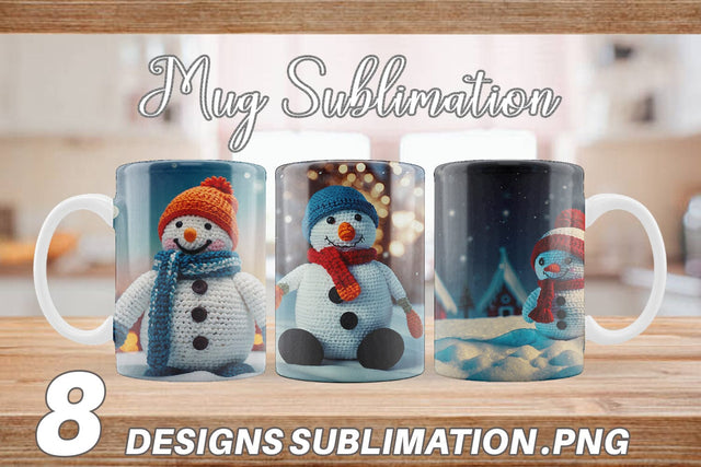 Mug Wrap Christmas Crochet Snowman Sublimation artnoy 