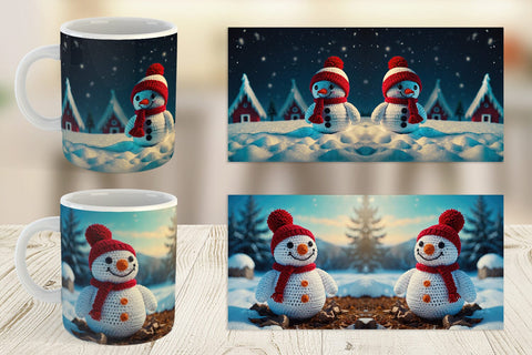 Mug Wrap Christmas Crochet Snowman Sublimation artnoy 