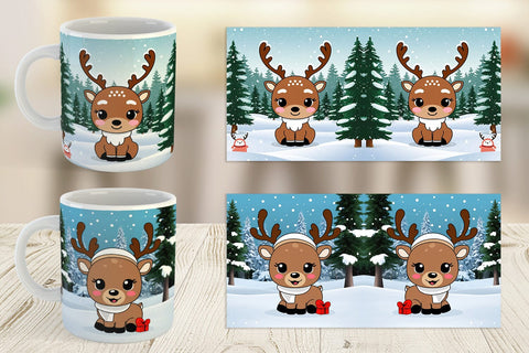 Mug Wrap Christmas Kawaii Reindeer Sublimation artnoy 