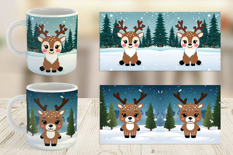 Mug Wrap Christmas Kawaii Reindeer Sublimation artnoy 
