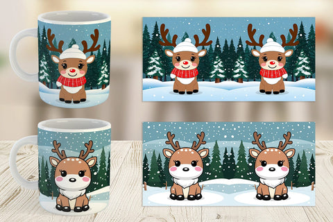 Mug Wrap Christmas Kawaii Reindeer Sublimation artnoy 