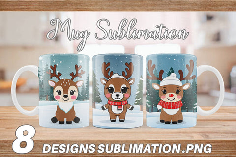Mug Wrap Christmas Kawaii Reindeer Sublimation artnoy 