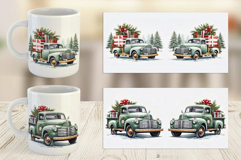 Mug Wrap Christmas Pickup Truck Sublimation artnoy 