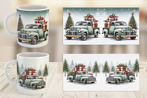 Mug Wrap Christmas Pickup Truck Sublimation artnoy 