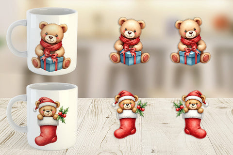 Mug Wrap Christmas Teddy Bear Sublimation artnoy 