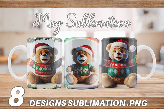 Mug Wrap Christmas Teddy Bear Sublimation artnoy 