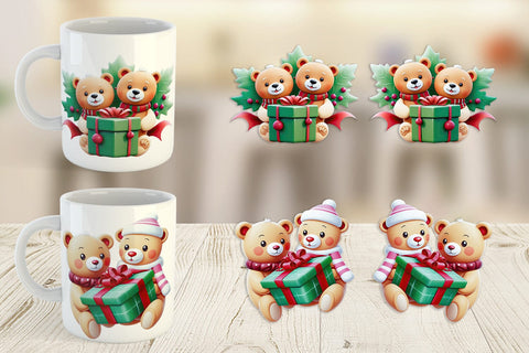 Mug Wrap Christmas Teddy Bears Sublimation artnoy 