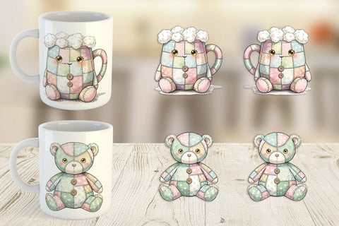 Mug Wrap Christmas Treat Patchwork Watercolor Sublimation artnoy 