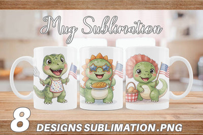 Mug Wrap Chubby BBQ Dino Patriotic Watercolor Sublimation artnoy 