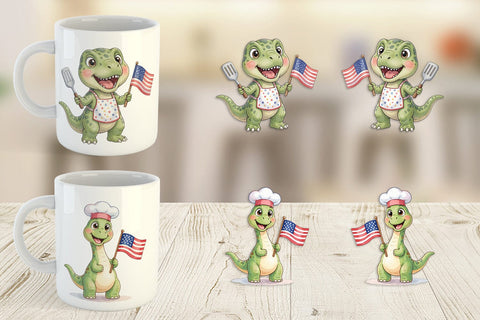 Mug Wrap Chubby BBQ Dino Patriotic Watercolor Sublimation artnoy 