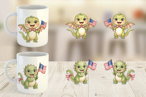 Mug Wrap Chubby BBQ Dino Patriotic Watercolor Sublimation artnoy 
