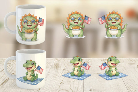Mug Wrap Chubby BBQ Dino Patriotic Watercolor Sublimation artnoy 