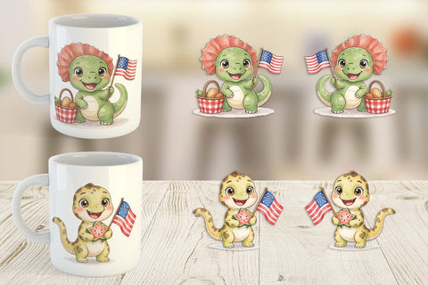 Mug Wrap Chubby BBQ Dino Patriotic Watercolor Sublimation artnoy 