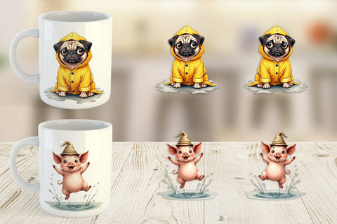 Mug Wrap Chubby Raincoat Critters Watercolor Sublimation artnoy 
