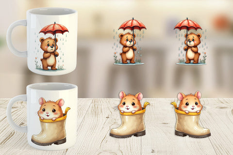 Mug Wrap Chubby Raincoat Critters Watercolor Sublimation artnoy 
