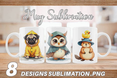 Mug Wrap Chubby Raincoat Critters Watercolor Sublimation artnoy 