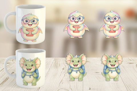 Mug Wrap Chubby School Dino Watercolor Sublimation artnoy 