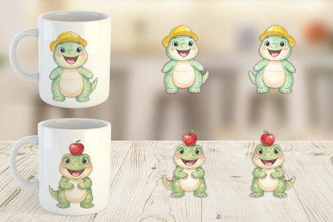 Mug Wrap Chubby School Dino Watercolor Sublimation artnoy 
