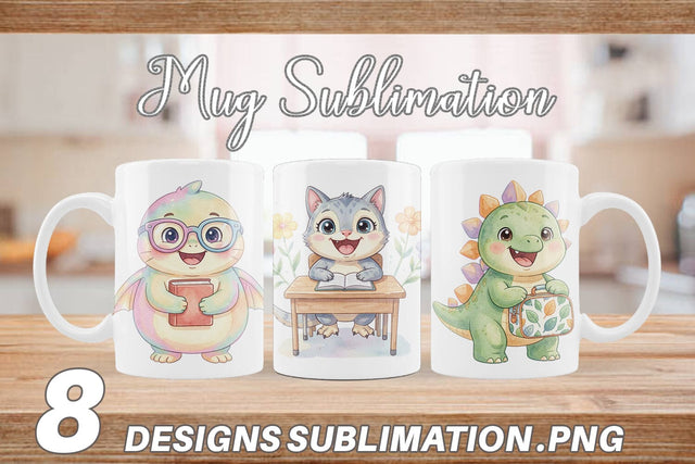 Mug Wrap Chubby School Dino Watercolor Sublimation artnoy 