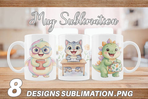 Mug Wrap Chubby School Dino Watercolor Sublimation artnoy 