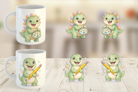 Mug Wrap Chubby School Dino Watercolor Sublimation artnoy 