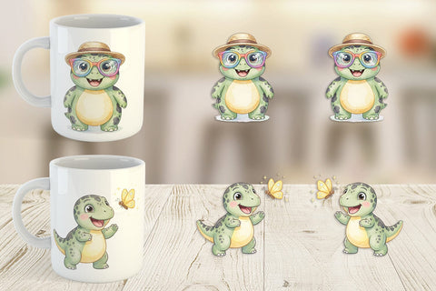 Mug Wrap Chubby Summer Dinosaur Watercolor Sublimation artnoy 