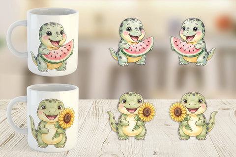 Mug Wrap Chubby Summer Dinosaur Watercolor Sublimation artnoy 