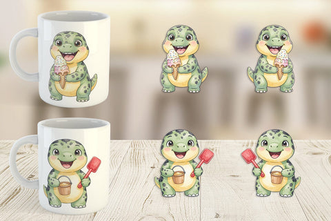 Mug Wrap Chubby Summer Dinosaur Watercolor Sublimation artnoy 