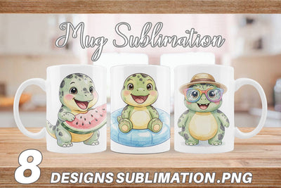 Mug Wrap Chubby Summer Dinosaur Watercolor Sublimation artnoy 