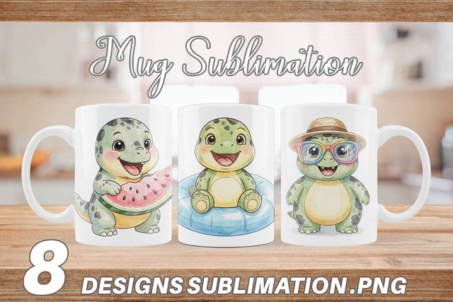 Mug Wrap Chubby Summer Dinosaur Watercolor Sublimation artnoy 