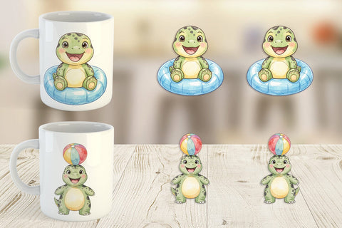 Mug Wrap Chubby Summer Dinosaur Watercolor Sublimation artnoy 