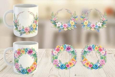 Mug Wrap Circular Floral Wreath Sublimation artnoy 