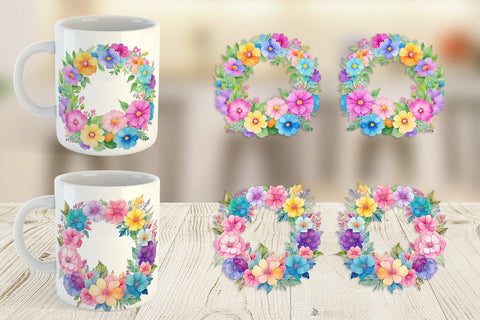 Mug Wrap Circular Floral Wreath Sublimation artnoy 