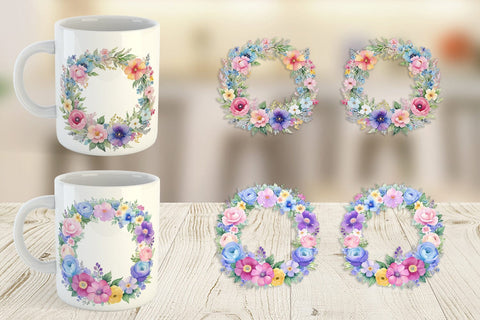 Mug Wrap Circular Floral Wreath Sublimation artnoy 