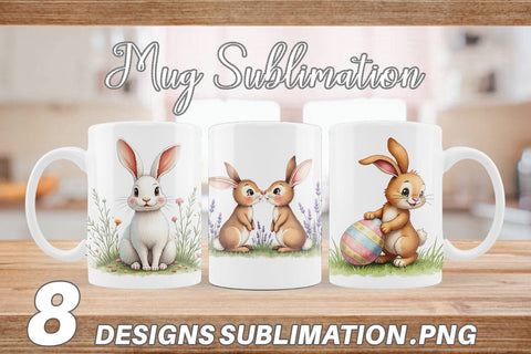 Mug Wrap Classic Easter Bunnies in the Meadow Watercolor Sublimation artnoy 