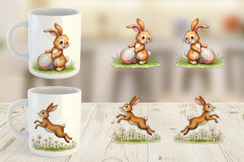 Mug Wrap Classic Easter Bunnies in the Meadow Watercolor Sublimation artnoy 