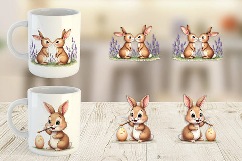 Mug Wrap Classic Easter Bunnies in the Meadow Watercolor Sublimation artnoy 