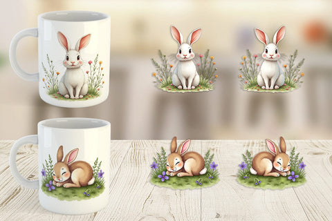 Mug Wrap Classic Easter Bunnies in the Meadow Watercolor Sublimation artnoy 