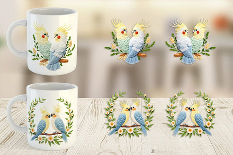 Mug Wrap Cockatiel Embroidery Sublimation artnoy 