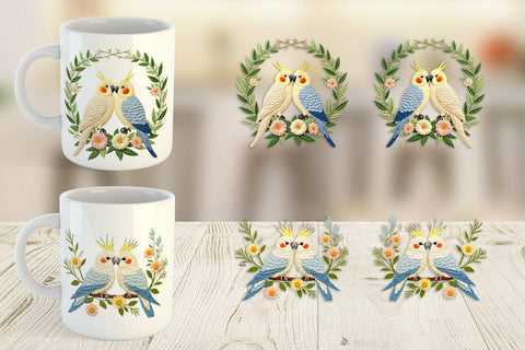 Mug Wrap Cockatiel Embroidery Sublimation artnoy 