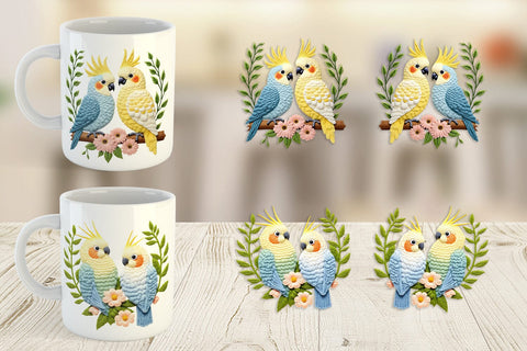 Mug Wrap Cockatiel Embroidery Sublimation artnoy 