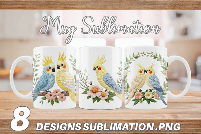 Mug Wrap Cockatiel Embroidery Sublimation artnoy 