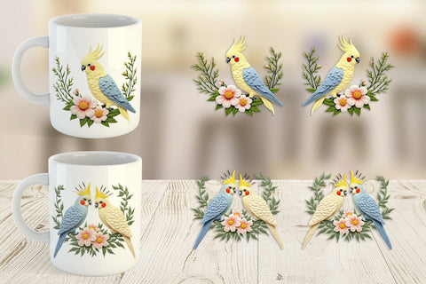 Mug Wrap Cockatiel Embroidery Sublimation artnoy 