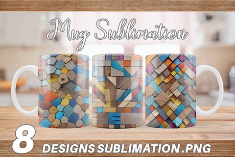 Mug Wrap Colorful Wood Mosaic Sublimation artnoy 